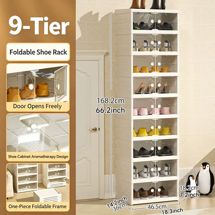 Folding shoe rack, magnetic transparent door shoe cabinet