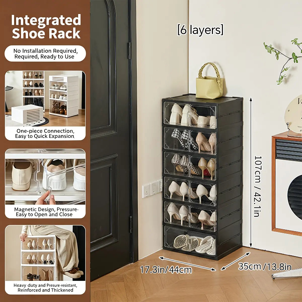 Folding shoe rack, magnetic transparent door shoe cabinet