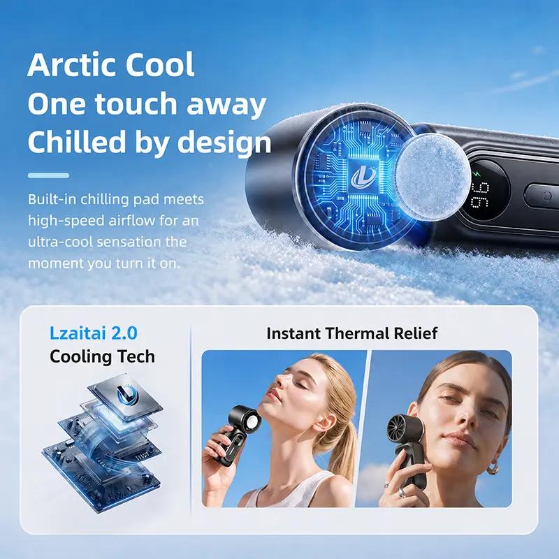 Clip On Mini Fan Cooling Compress, Portable Handheld Fan,5-Speeds