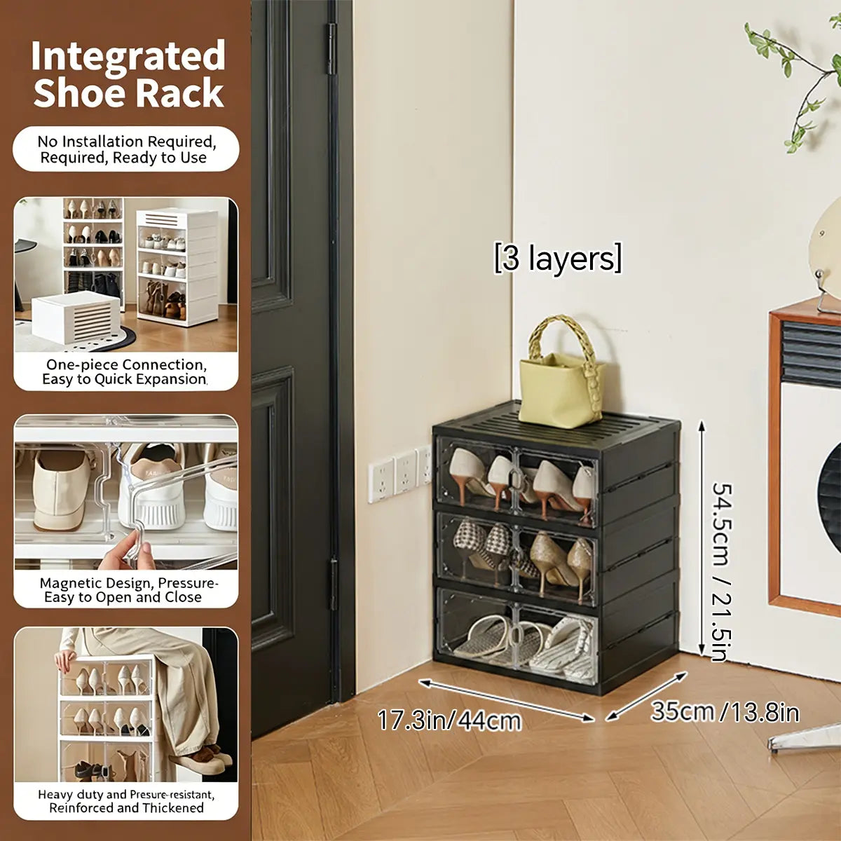Folding shoe rack, magnetic transparent door shoe cabinet