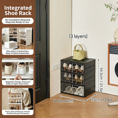 Folding shoe rack, magnetic transparent door shoe cabinet