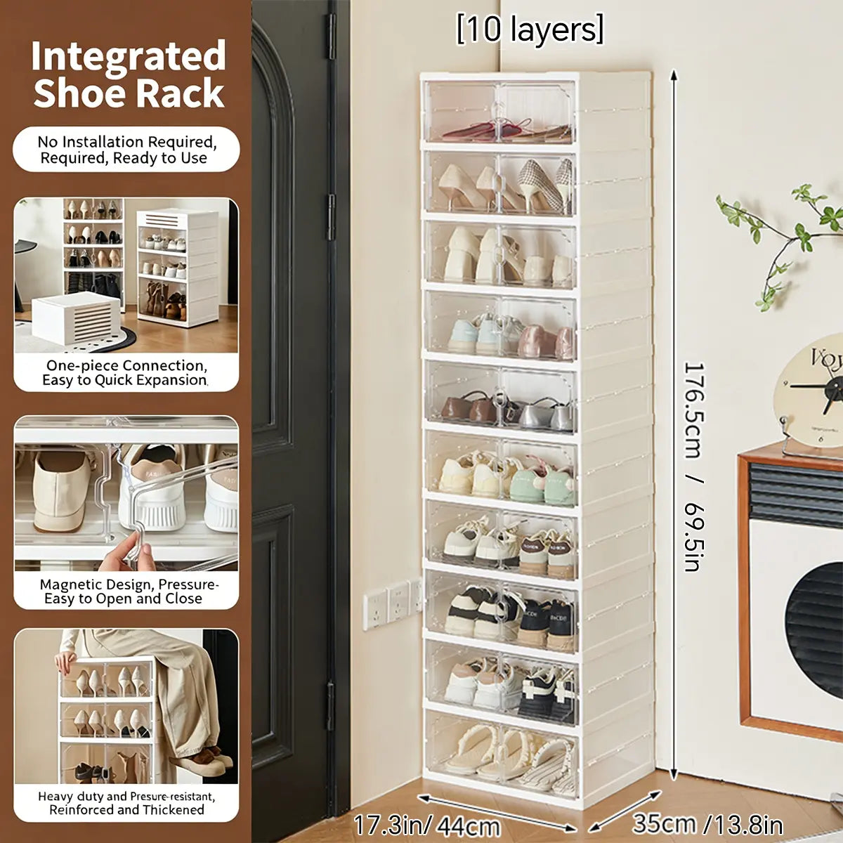 Folding shoe rack, magnetic transparent door shoe cabinet