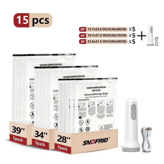 Cordless Travel Vacuum Storage Compression Bag Set