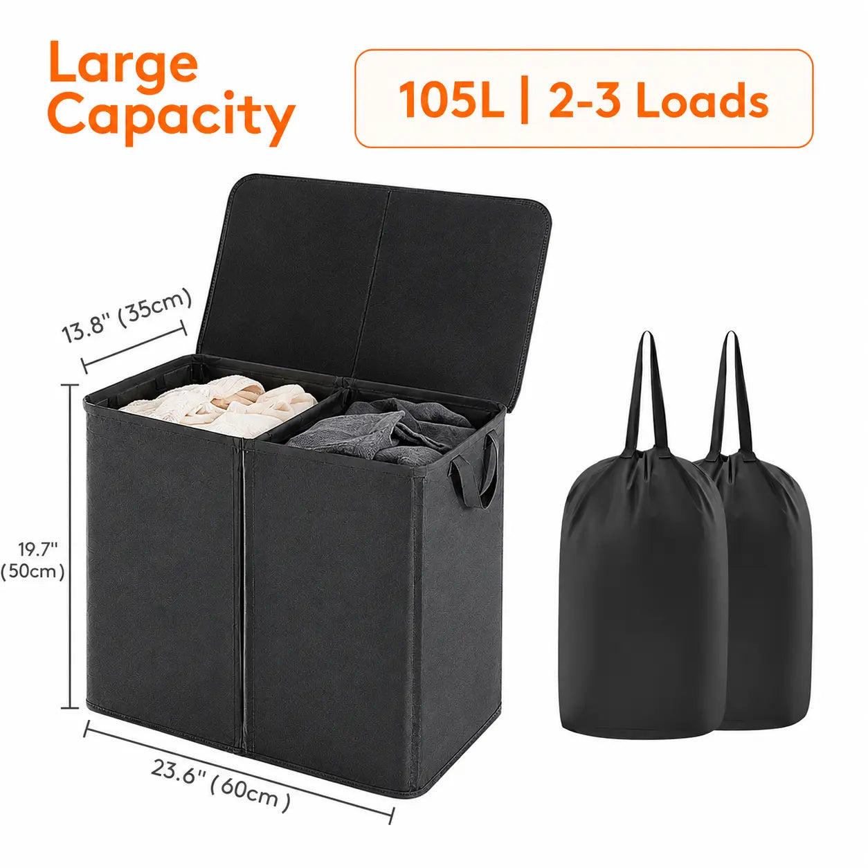Large Laundry Hamper Basket with Removable inner Bags