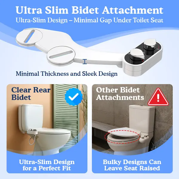 Clear Rear Ultra-Slim Bidet Attachment for Toilet