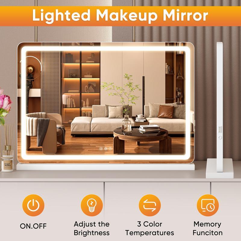 Vanity Mirror with Lights, LED Makeup Mirror with Dimmable 3 Color Modes