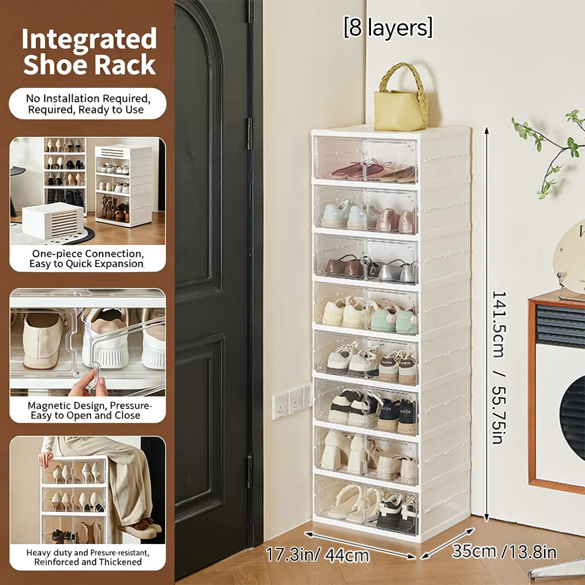 Folding shoe rack, magnetic transparent door shoe cabinet