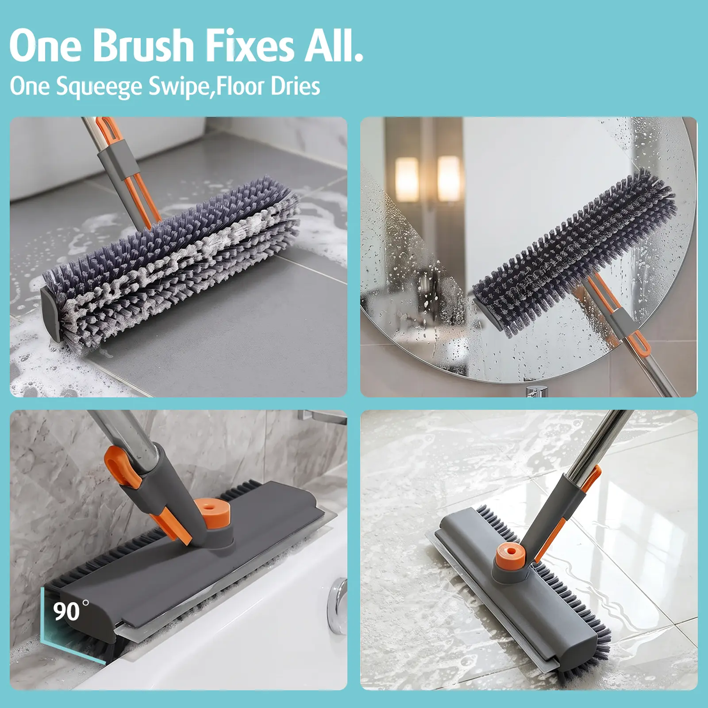 Floor Scrub Brush with Long Handle, cleaning brush,3 in 1 Scrape and Heavy-Duty Stiff Bristle Scrubber Brush