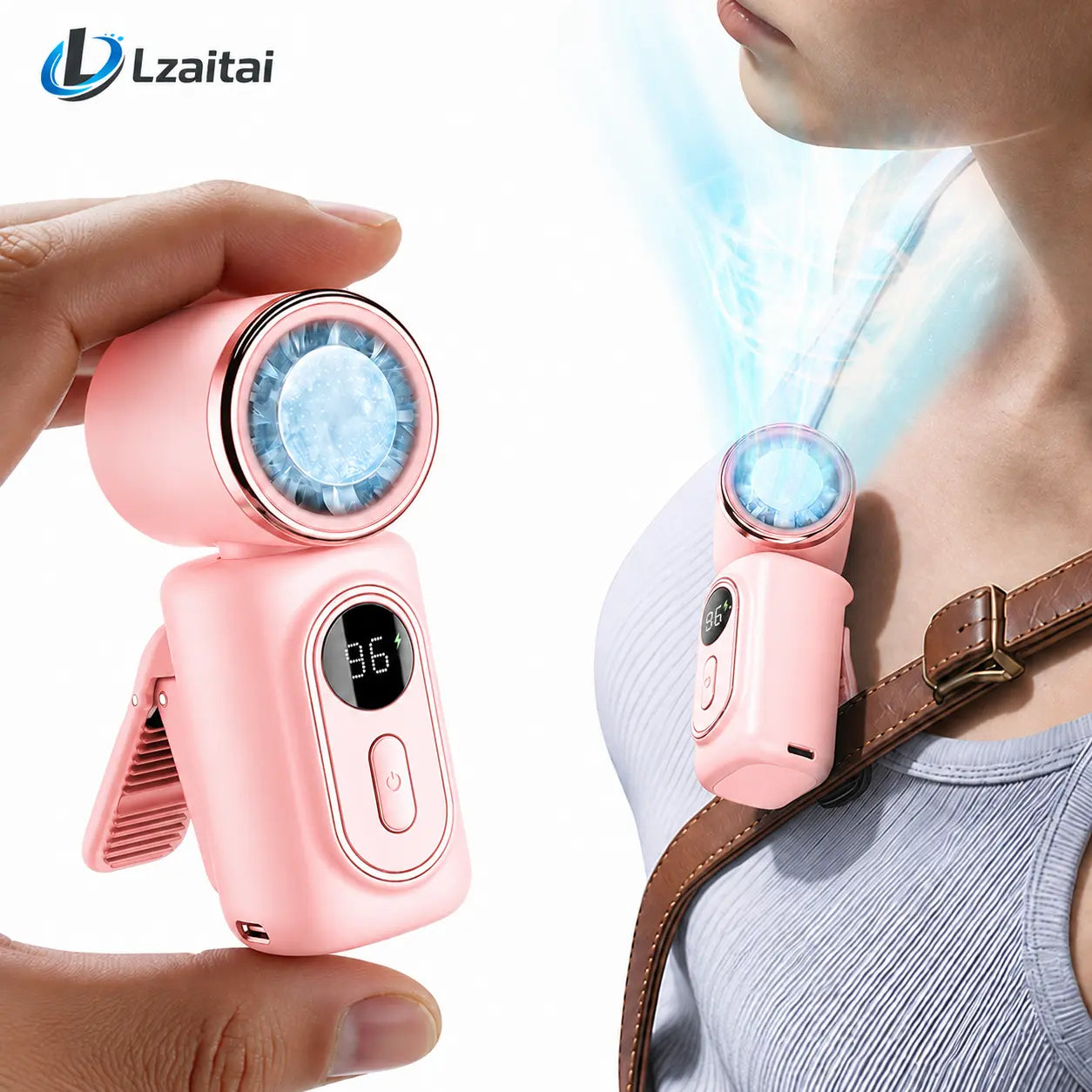 Clip On Mini Fan Cooling Compress, Portable Handheld Fan,5-Speeds