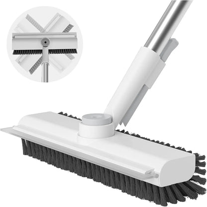 Floor Scrub Brush with Long Handle, cleaning brush,3 in 1 Scrape and Heavy-Duty Stiff Bristle Scrubber Brush
