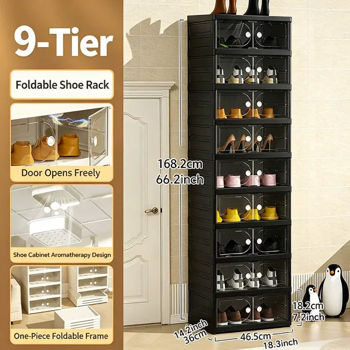 Folding shoe rack, magnetic transparent door shoe cabinet