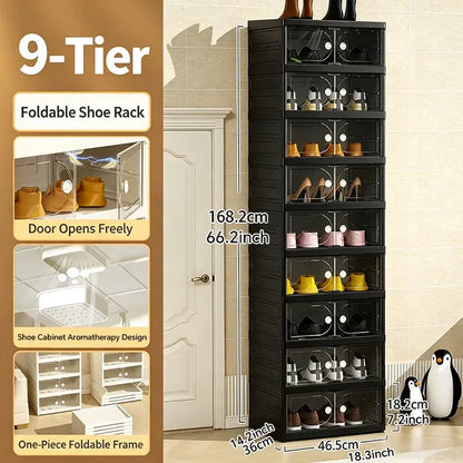 Folding shoe rack, magnetic transparent door shoe cabinet