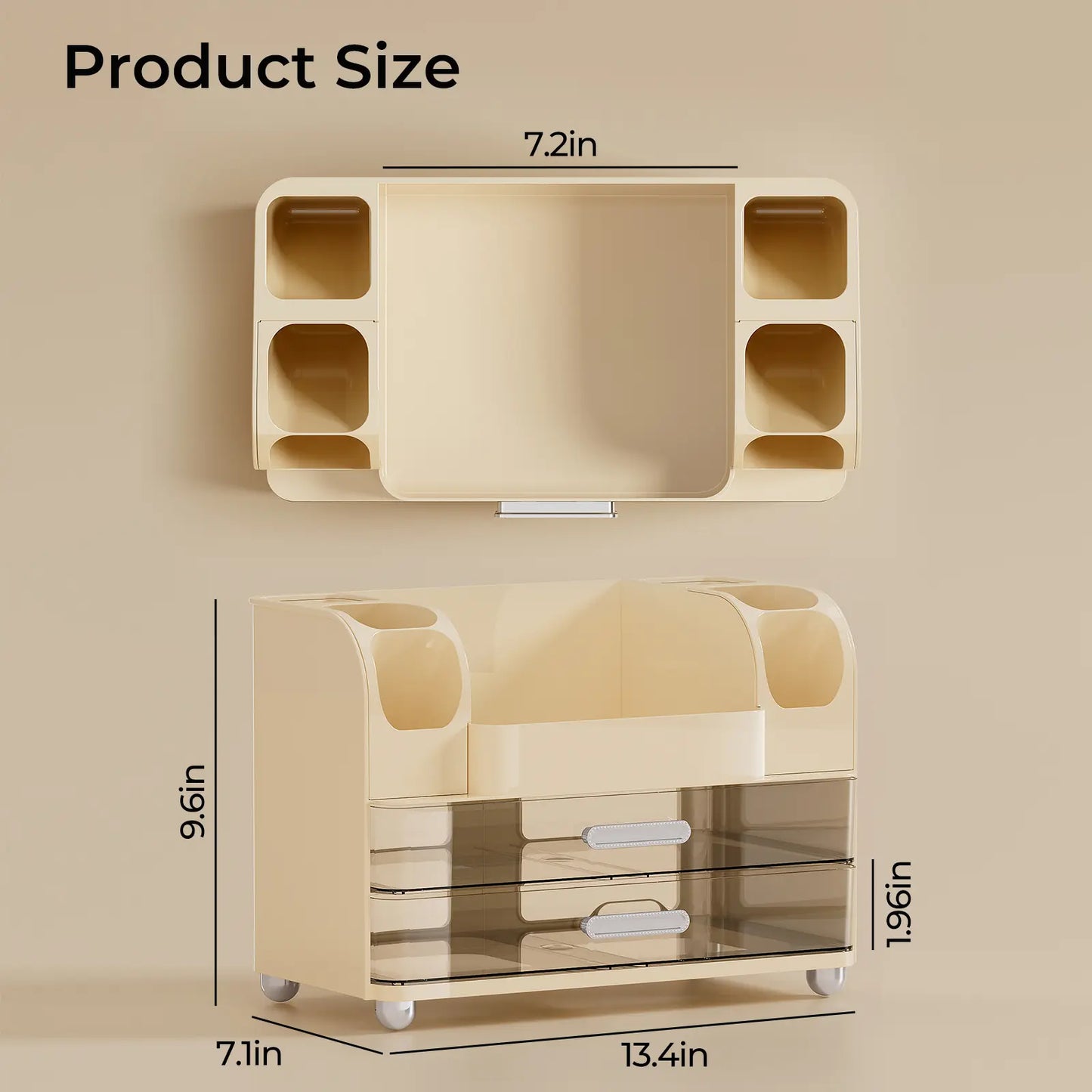 Makeup organizer for Vanity with 2 Large Drawers
