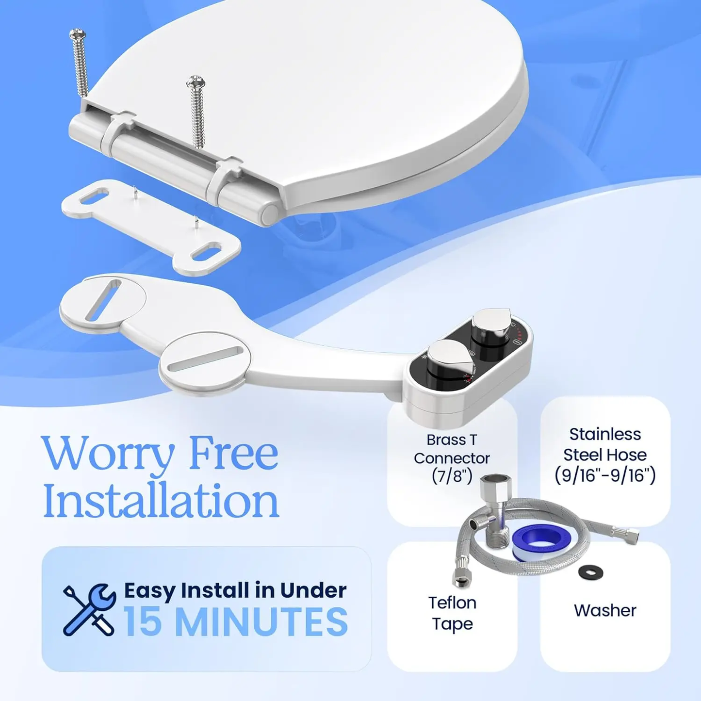 Clear Rear Ultra-Slim Bidet Attachment for Toilet