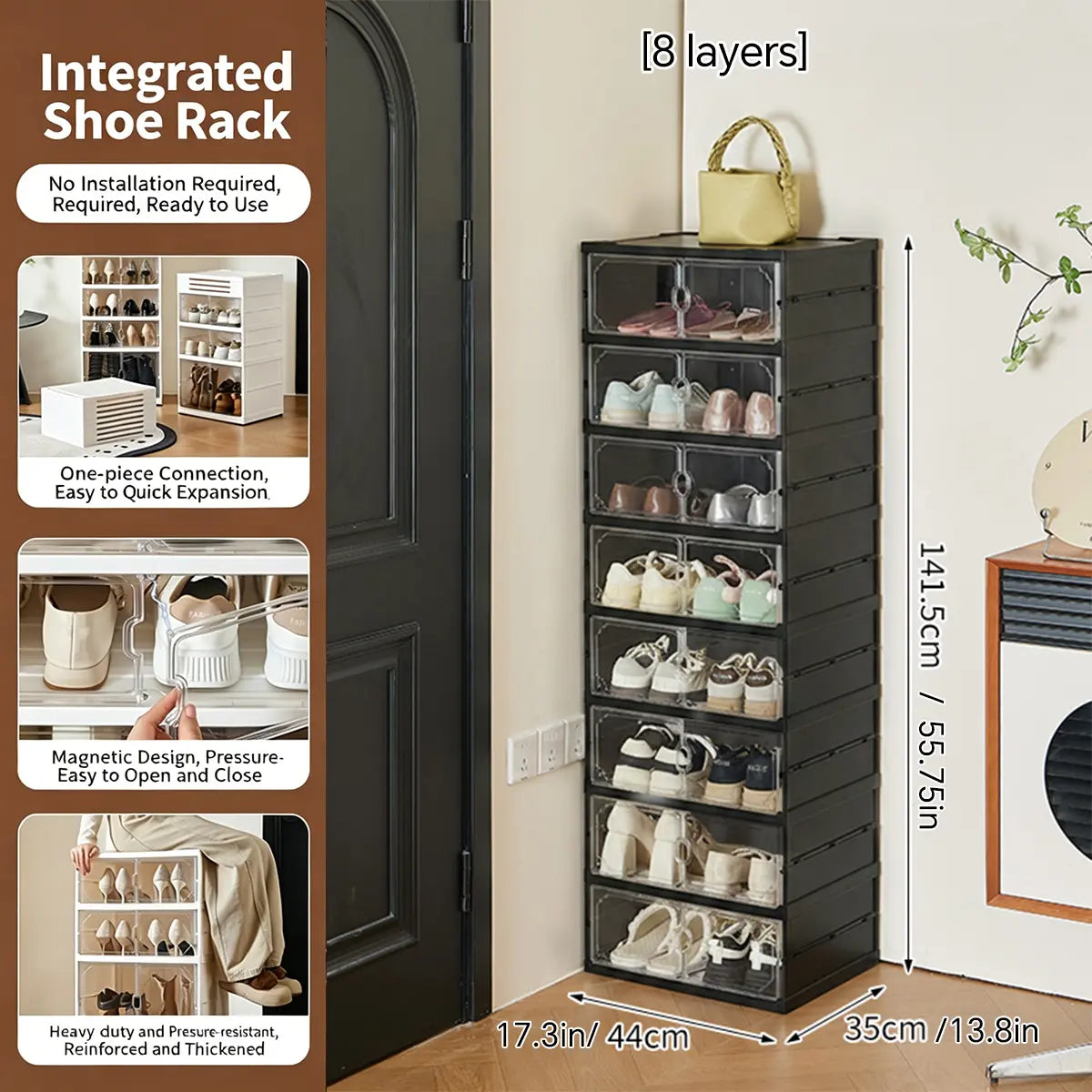 Folding shoe rack, magnetic transparent door shoe cabinet