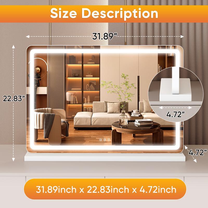 Vanity Mirror with Lights, LED Makeup Mirror with Dimmable 3 Color Modes