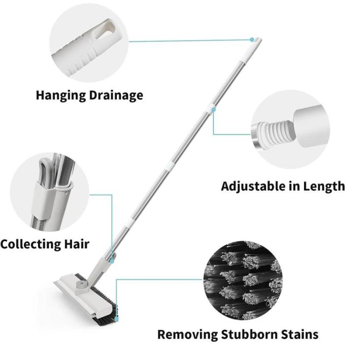 Floor Scrub Brush with Long Handle, cleaning brush,3 in 1 Scrape and Heavy-Duty Stiff Bristle Scrubber Brush