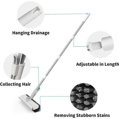 Floor Scrub Brush with Long Handle, cleaning brush,3 in 1 Scrape and Heavy-Duty Stiff Bristle Scrubber Brush