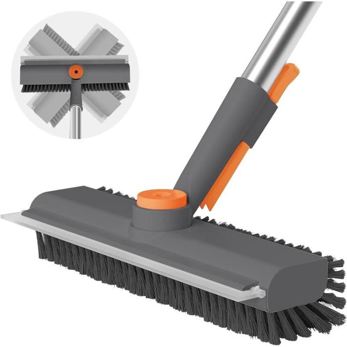 Floor Scrub Brush with Long Handle, cleaning brush,3 in 1 Scrape and Heavy-Duty Stiff Bristle Scrubber Brush
